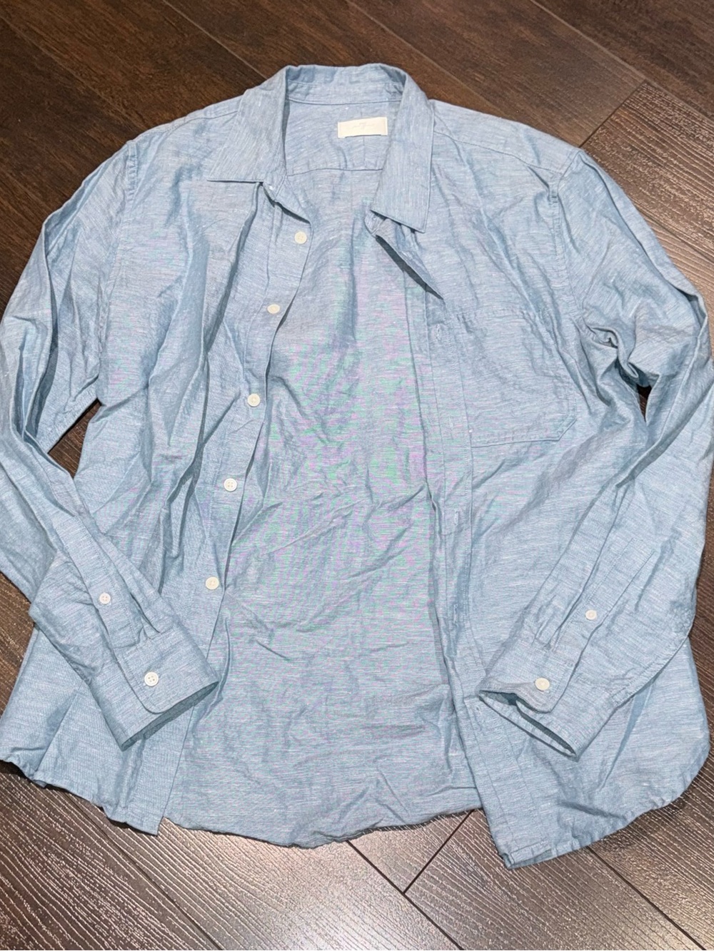 7 for all Mankind Linen Cotton Long-Sleeve Button-Up Shirt Mens Size M Blue